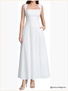 Women's Maxi Dress Square Neck A-Line Flowy with Pockets Maternity Friendly